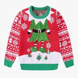 Kids Holiday Elf Sweater - Red and Green